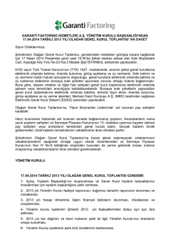 17/04/2014 tarihli 2013 yılı Olağan Genel Kurul