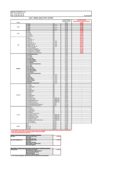 2014 MODEL ARA&Ccedil; FİYAT LİSTESİ