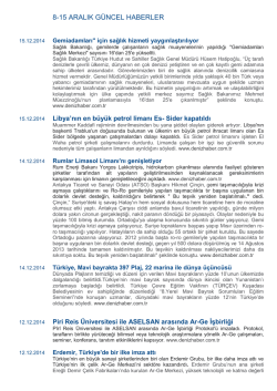 8-15 Aralık Haftası Denizcilik Haberleri