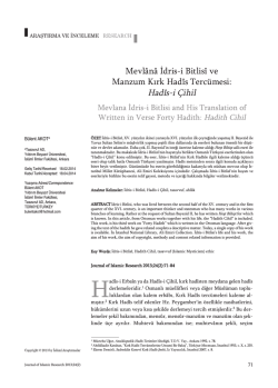 Mevl&acirc;n&acirc; İdris-i Bitlis&icirc; ve Manzum Kırk Had&icirc;s Terc&uuml;mesi: Had&icirc;s