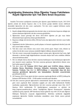 A&ccedil;ık&ouml;ğretim Sistemine G&ouml;re &Ouml;ğretim Yapan Fak&uuml;ltelere Kayıtlı