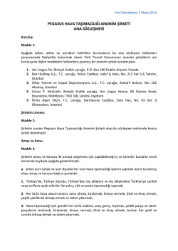 Pegasus Hava Taşımacılığı A.Ş. Ana S&ouml;zleşmesi