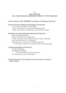 T.C UŞAK VALİLİĞİ VALİ YARDIMCILARI ARASINDAKİ GÖREV VE