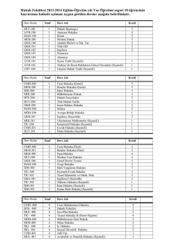Hukuk Fak&uuml;ltesi 2013-2014 Eğitim-&Ouml;ğretim yılı Yaz &Ouml;ğretimi asgari