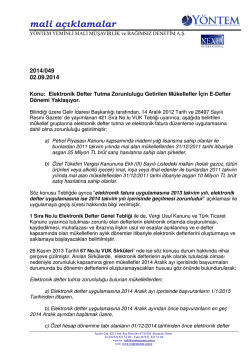 2014-049 Elektronik Defter Tutma Zorunluluğu Getirilen M&uuml;kellefler