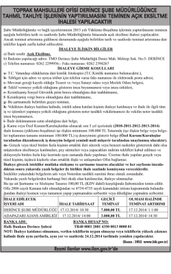 TOPRAK MAHSULLERİ OFİSİ DERİNCE ŞUBE