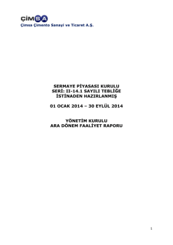 30.09.2014 Y&ouml;netim Kurulu Faaliyet Raporu