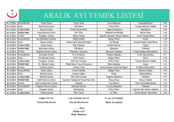 ARALIK AYI YEMEK LİSTESİ
