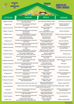 AĞUSTOS AYI YEMEK MENÜSÜ
