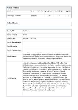 DERS BİLGİLERİ Ders Adı Kodu Yarıyılı T+U Saati Ulusal Kredisi