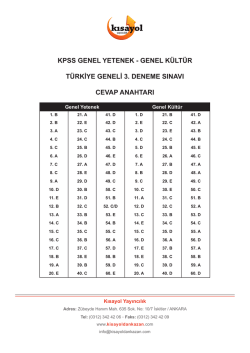 KPSS GYGK T&uuml;rkiye Geneli Deneme Sınavı 3 Cevap Anahtarı
