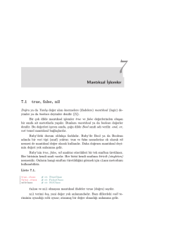 Mantıksal İşlemler 7.1 true, false, nil