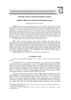 Speaking Anxiety Among Efl Student Teachers İngilizce Öğretmen