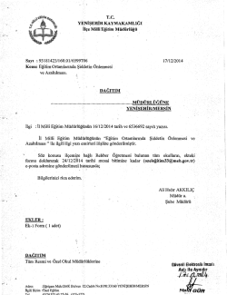 İl&ccedil;e Milli Eğitim M&uuml;d&uuml;rl&uuml;ğ&uuml; Yazısı