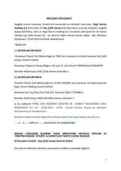 Birlesme Sozlesmesi 19 Eylul 2014 - Anasayfa / Ko&ccedil; &Ccedil;elik Sanayi A.Ş