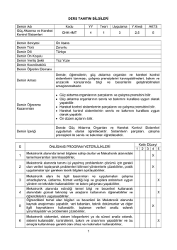 G&uuml;&ccedil; Aktarma ve Hareket Kontrol Sistemleri