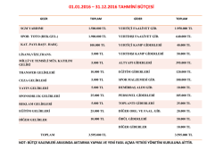 01.01.2016 &ndash; 31.12.2016 TAHMİNİ B&Uuml;T&Ccedil;ESİ