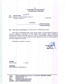 İl&ccedil;e Milli Eğitim M&uuml;d&uuml;rl&uuml;ğ&uuml; Yazısı
