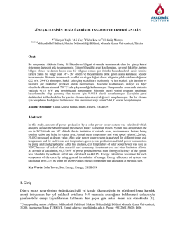 G&uuml;neş Kulesinin Deniz &Uuml;zerinde Tasarımı Ve Ekserji Analizi