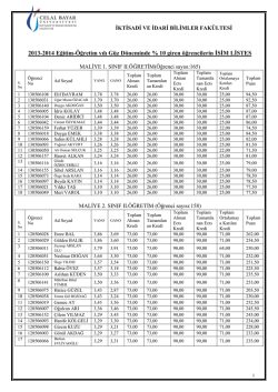 2013-2014 Eğitim-&Ouml;ğretim yılı G&uuml;z D&ouml;neminde % 10 giren
