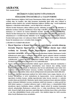 Konut Finansmanı S&ouml;zleşme &Ouml;ncesi Bilgi ve Talep Formu