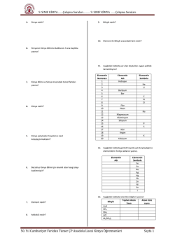 9. SINIF KİMYA &hellip;&hellip;.&Ccedil;alışma Soruları