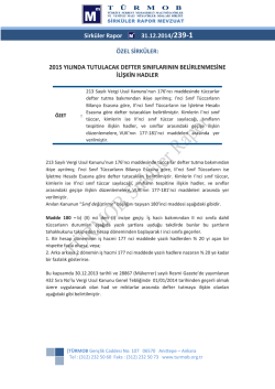 2015 Yılında Tutulacak Defter Sınıflarının Belirlenmesine İlişkin
