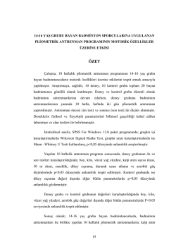 14-16 Yaş Grubu Bayan Badminton Sporcularına Uygulanan