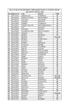 Sıra &Ouml;ğrenci No Adı Soyadı VİZE 1 201211616 ABDULLAH SARIOĞLU 55 2