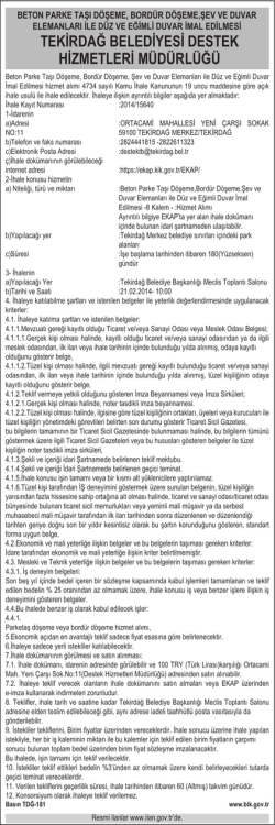 tekirdağ belediyesi destek hizmetleri m&uuml;d&uuml;rl&uuml;ğ&uuml;