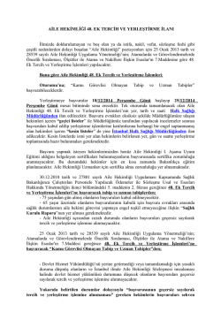 AİLE HEKİMLİĞİ 48. EK TERCİH VE YERLEŞTİRME İLANI İlimizde