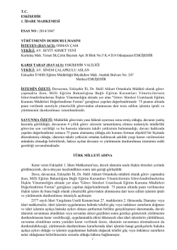 Eskişehir 1. İdare Mahkemesinin Y&uuml;r&uuml;tmeyi - T&uuml;rk Eğitim-Sen