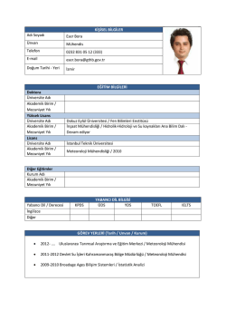 KİŞİSEL BİLGİLER Adı Soyadı Eser Bora &Uuml;nvan M&uuml;hendis Telefon