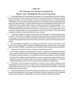 Tablo 3B YGS Sonucuna Göre Merkezi Yerleştirme İle Öğrenci Alan