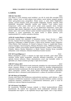 MODA TASARIM VE KONFEKSİYON B&Ouml;L&Uuml;M&Uuml; DERS İ&Ccedil;ERİKLERİ