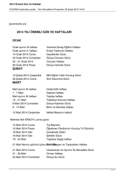 2014 &Ouml;nemli G&uuml;n Ve Haftalar