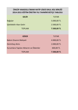 GELİR TUTAR Bağışlar 5.000,00 TL İşletilebilir Alan Geliri 2.500,00