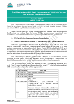 &Ouml;zel T&uuml;ketim Vergisi (1) Sayılı Uygulama Genel