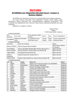 2015680064 Bağımlılıkla M&uuml;cadele Kursu Katılımcı Bilgileri