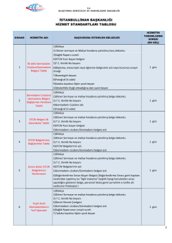 İstanbul Liman Başkanlığı Hizmet Standartları Tablosu