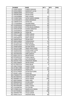 NUMBER NAME MT 1 MT2 FINAL AYB&Uuml;KE KARAHAN 30