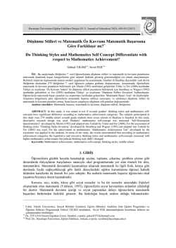 D&uuml;ş&uuml;nme Stilleri ve Matematik &Ouml;z Kavramı Matematik Başarısına