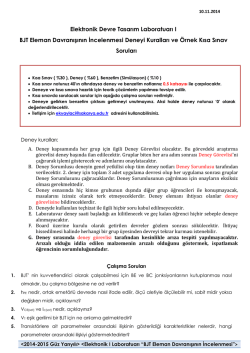 Elektronik Devre Tasarım Laboratuarı I BJT Eleman Davranışının