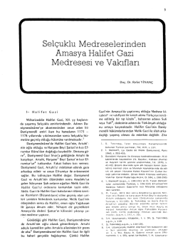 Selçuklu Medreselerinden Amasya Halifet Gazı Medresesi ve Vakıfları