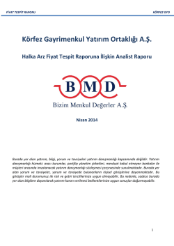 Fiyat Tespit Raporuna İlişkin Analist Raporu