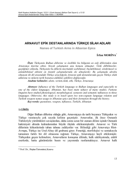 Arnavut Epik Destanlarında Türkçe Silah Adları