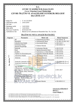 T.C. &Ccedil;EVRE &Ouml;L&Ccedil;&Uuml;M VE ANALİZLERİ YETERLİK BELGESİ EK