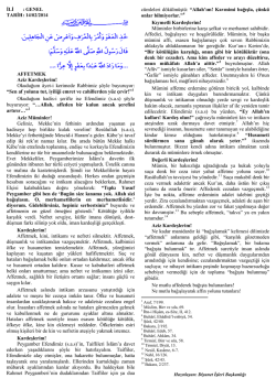AFFETMEK Aziz Kardeşlerim! Okuduğum &acirc;yet