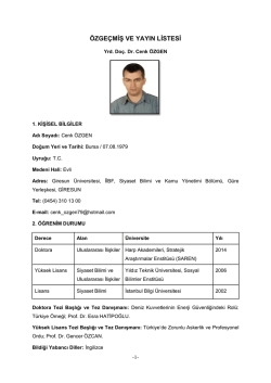 Yrd. Doç. Dr. Cenk ÖZGEN - Giresun Üniversitesi İktisadi ve İdari