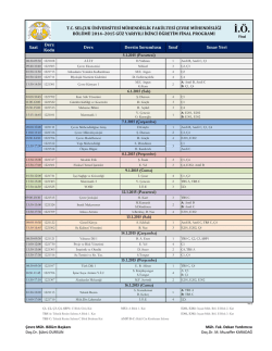 &Ccedil;evre M&uuml;hendisliği İ.&Ouml; 2014-2015 G&uuml;z D&ouml;nemi Final Sınav Programı